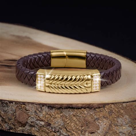 Leather Check Bracelet in Gold/military 